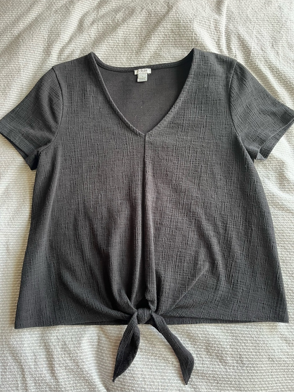 J. Crew Black Tie Front Top